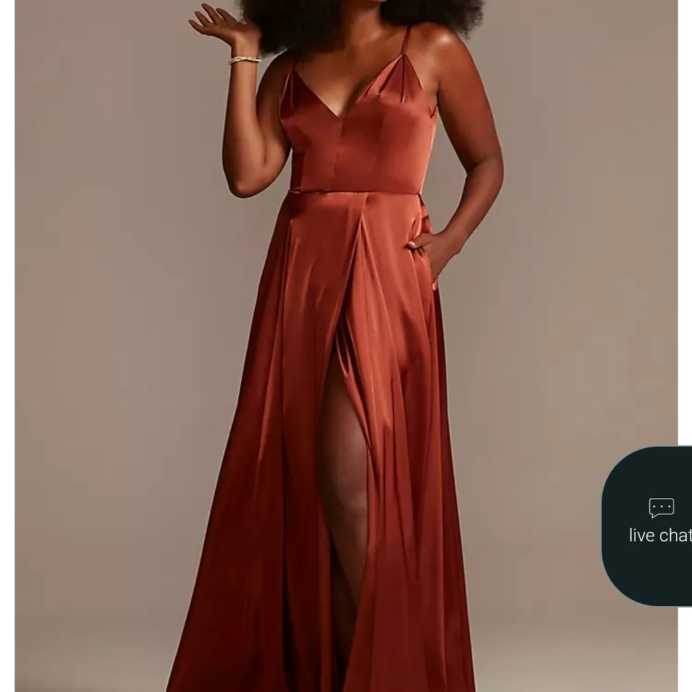 David's Bridal Rust Satin Gown